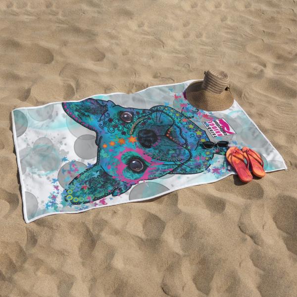 Badehandtuch Elli – Popart-Hundemotiv, 75x165 cm, 100 % Polyester, weich & schnelltrocknend